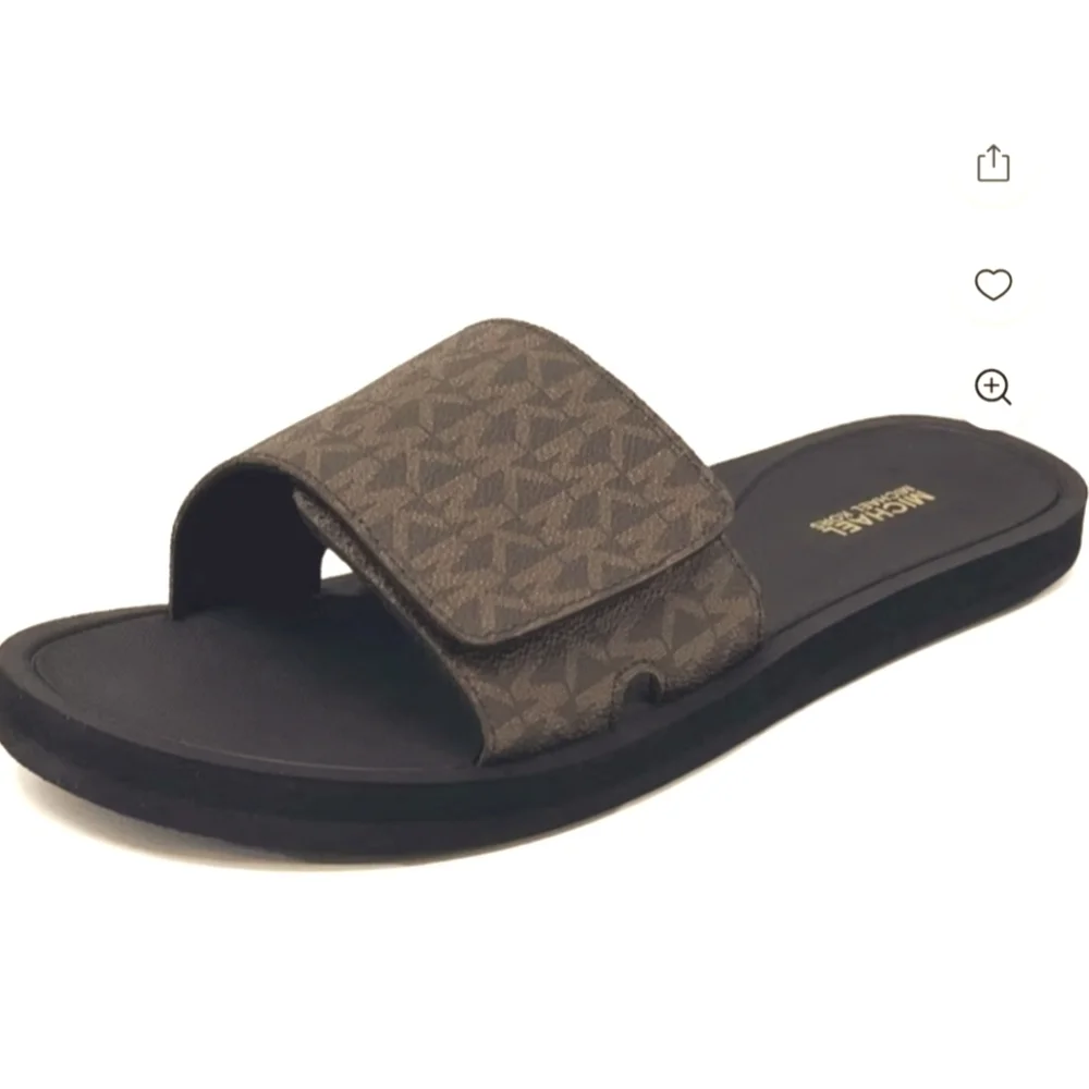 Michael Kors MK Signature Logo Print Wade Slide, Brown Sz 10 M